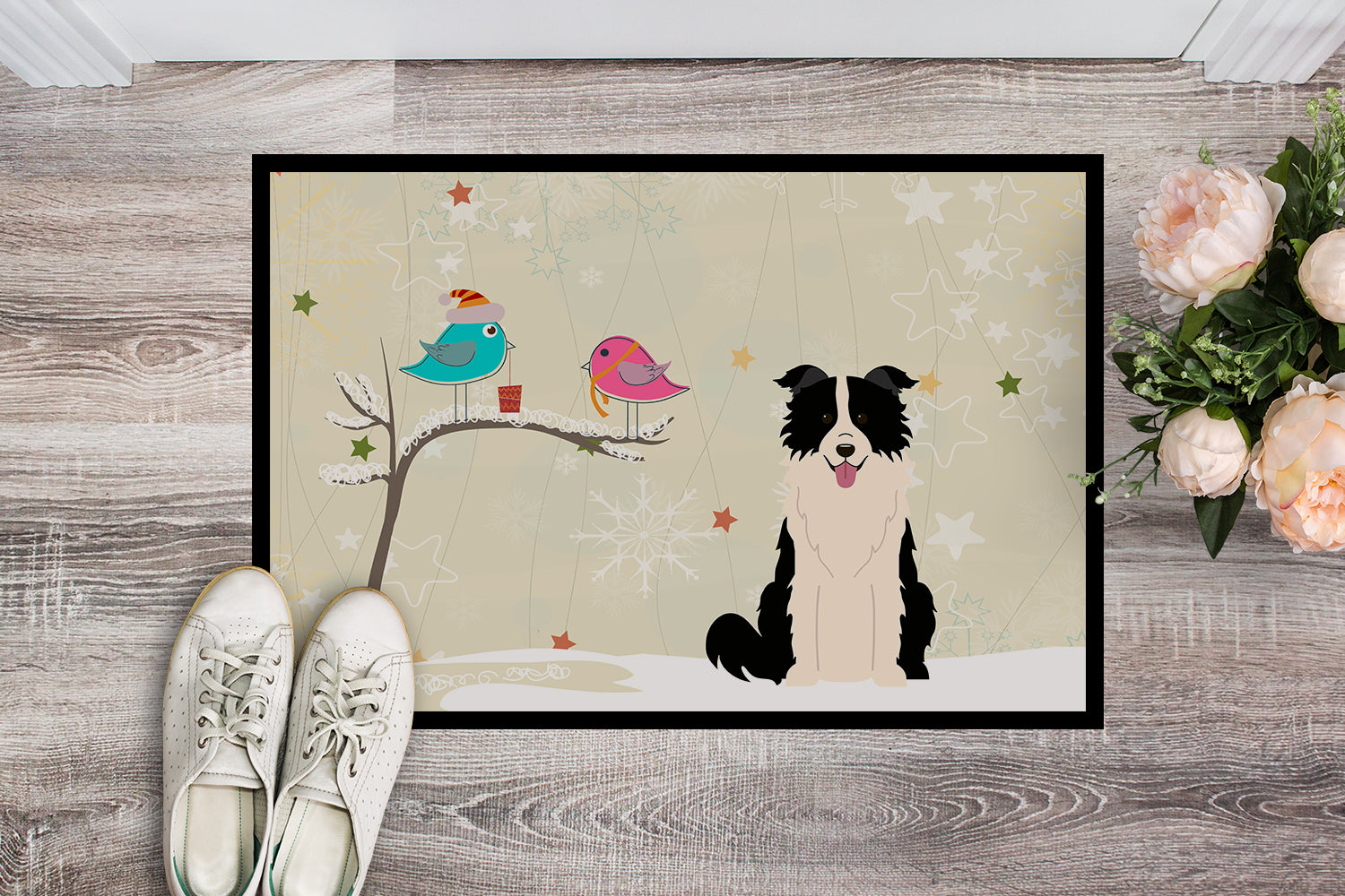 Caroline's Treasures Christmas Presents between Friends Border Collie Black White Doormat - 24x36 Decorative Floor Mat – Indoor/Outdoor Rug with Artistic Flair BB2590JMAT