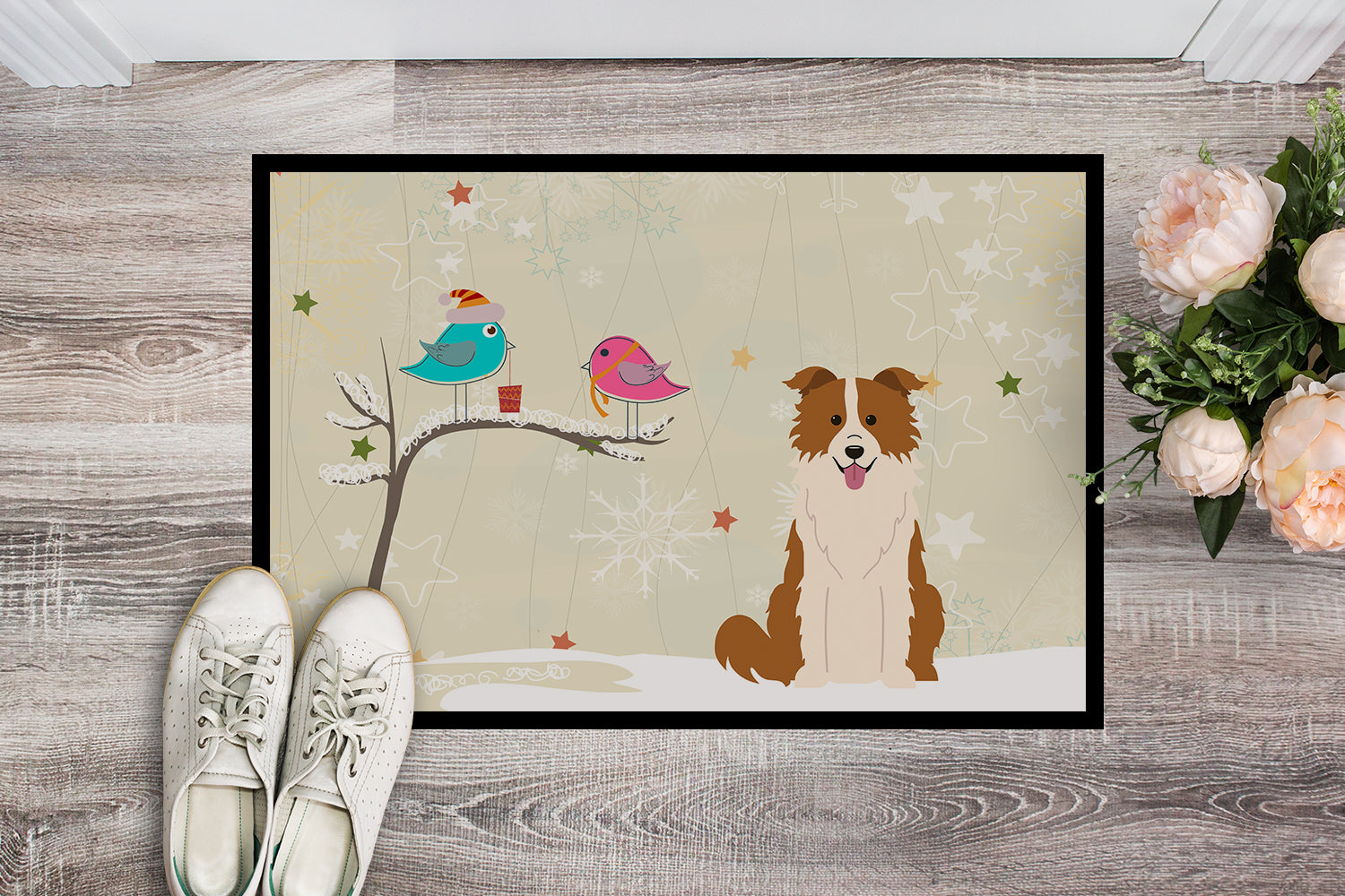 Caroline's Treasures Christmas Presents between Friends Border Collie Red White Doormat - 24x36 Decorative Floor Mat – Indoor/Outdoor Rug with Artistic Flair BB2591JMAT