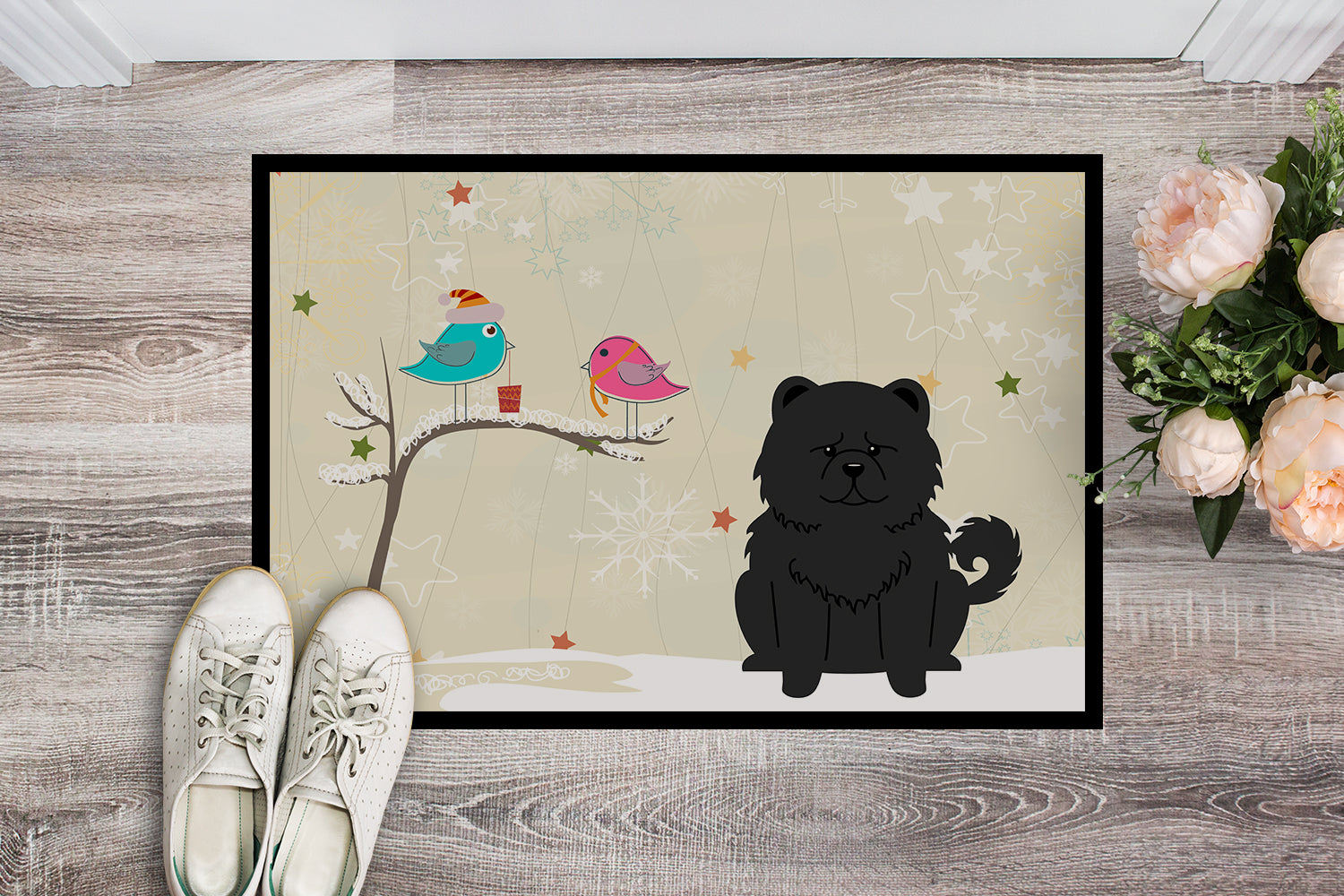 Caroline's Treasures Christmas Presents between Friends Chow Chow Black Doormat - 24x36 Decorative Floor Mat – Indoor/Outdoor Rug with Artistic Flair BB2615JMAT