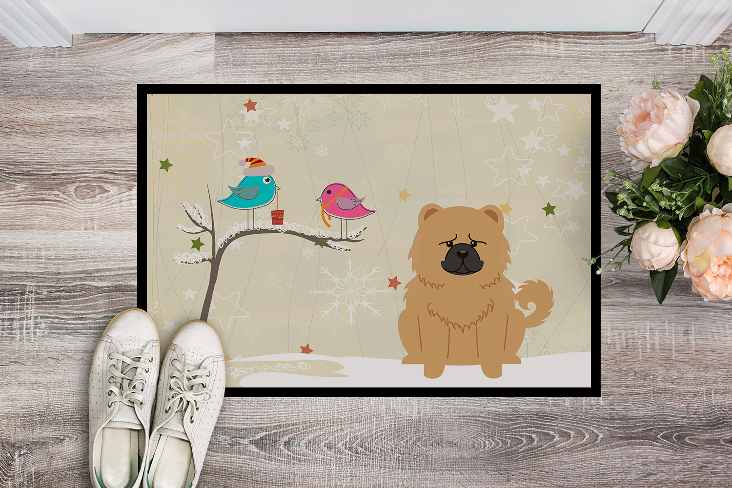 Caroline's Treasures Christmas Presents between Friends Chow Chow Cream Doormat - 24x36 Decorative Floor Mat – Indoor/Outdoor Rug with Artistic Flair BB2616JMAT