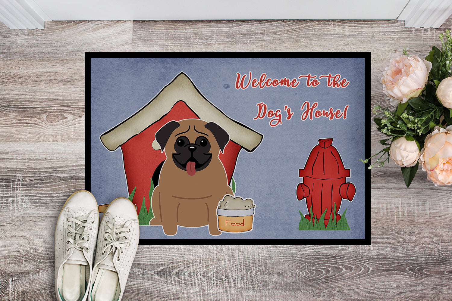 Caroline's Treasures Dog House Collection Pug Brown Doormat - 24x36 Decorative Floor Mat – Indoor/Outdoor Rug with Artistic Flair BB2759JMAT