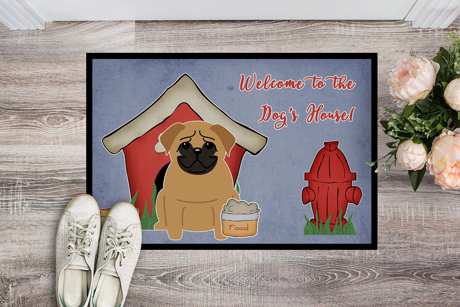Caroline's Treasures Dog House Collection Pug Brown Doormat - 24x36 Decorative Floor Mat – Indoor/Outdoor Rug with Artistic Flair BB2761JMAT