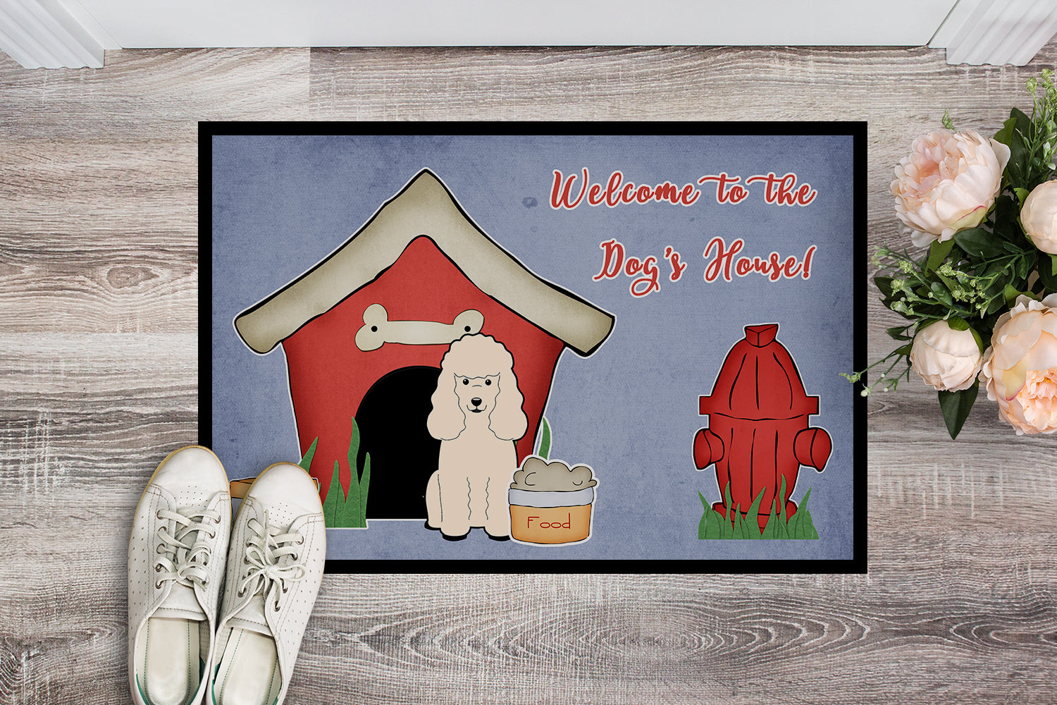 Caroline's Treasures Dog House Collection Poodle White Doormat - 24x36 Decorative Floor Mat – Indoor/Outdoor Rug with Artistic Flair BB2824JMAT