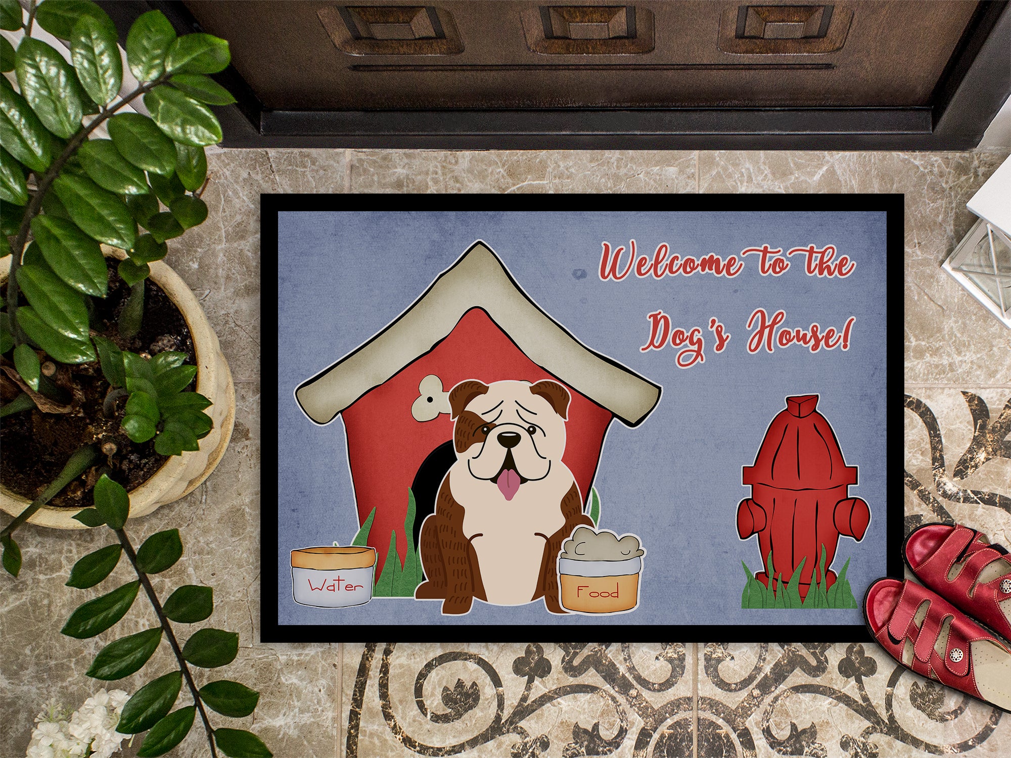 Caroline's Treasures Dog House Collection English Bulldog Brindle White Doormat - 24x36 Decorative Floor Mat – Indoor/Outdoor Rug with Artistic Flair BB2875JMAT