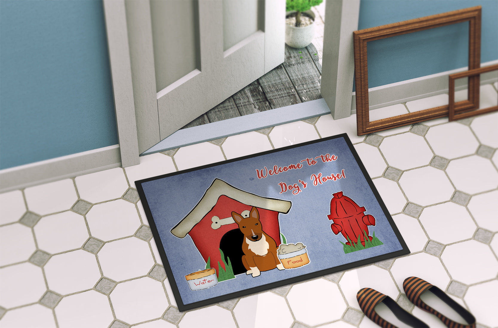 Caroline's Treasures Dog House Collection Bull Terrier Red Doormat - 24x36 Decorative Floor Mat – Indoor/Outdoor Rug with Artistic Flair BB2888JMAT