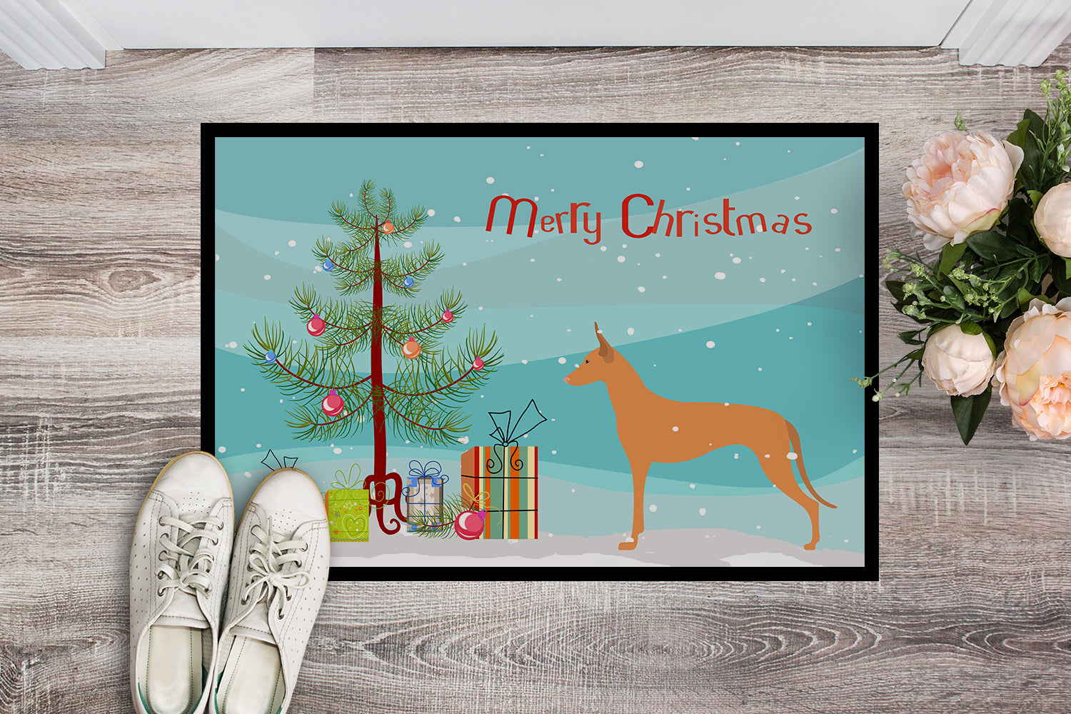 Caroline's Treasures Pharaoh Hound Merry Christmas Tree Doormat - 24x36 Decorative Floor Mat – Indoor/Outdoor Rug with Artistic Flair BB2906JMAT