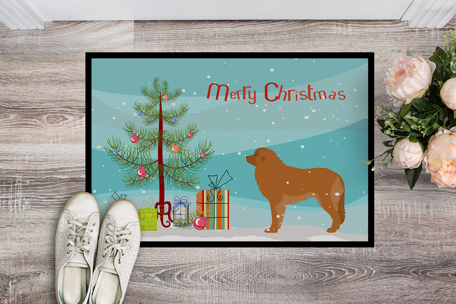 Caroline's Treasures Leonberger Merry Christmas Tree Doormat - 24x36 Decorative Floor Mat – Indoor/Outdoor Rug with Artistic Flair BB2976JMAT