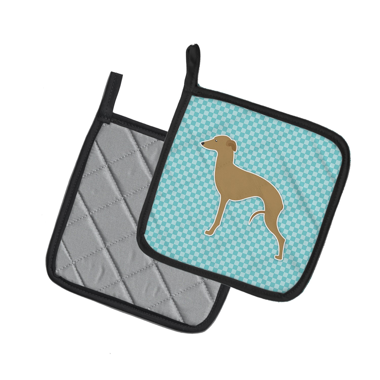 Caroline's Treasures Italian Greyhound Checkerboard Blue Pot Holders - Set of 2 - Heat-Resistant Kitchen Essentials BB3714PTHD