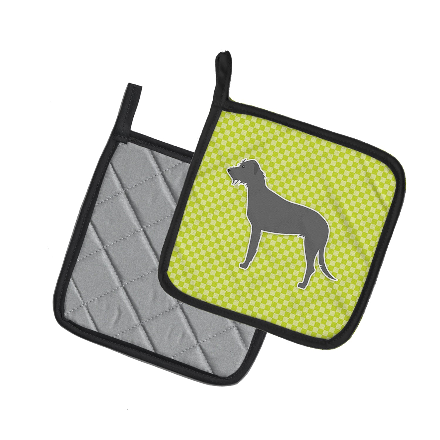 Caroline's Treasures Irish Wolfhound Checkerboard Green Pot Holders - Set of 2 - Heat-Resistant Kitchen Essentials BB3803PTHD