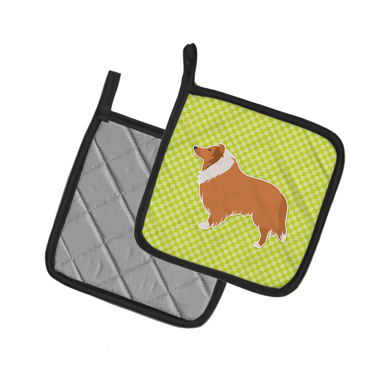 Caroline's Treasures Collie Checkerboard Green Pot Holders - Set of 2 - Heat-Resistant Kitchen Essentials BB3816PTHD