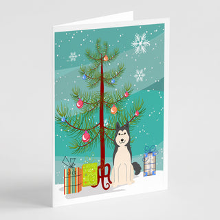 Caroline's Treasures Merry Christmas Tree West Siberian Laika Spitz Greeting Cards Pack of 8
