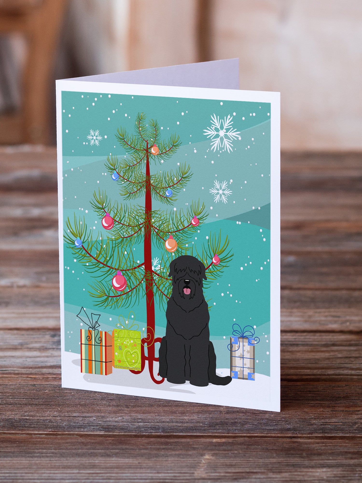 Caroline's Treasures Merry Christmas Tree Black Russian Terrier Greeting Cards Pack of 8