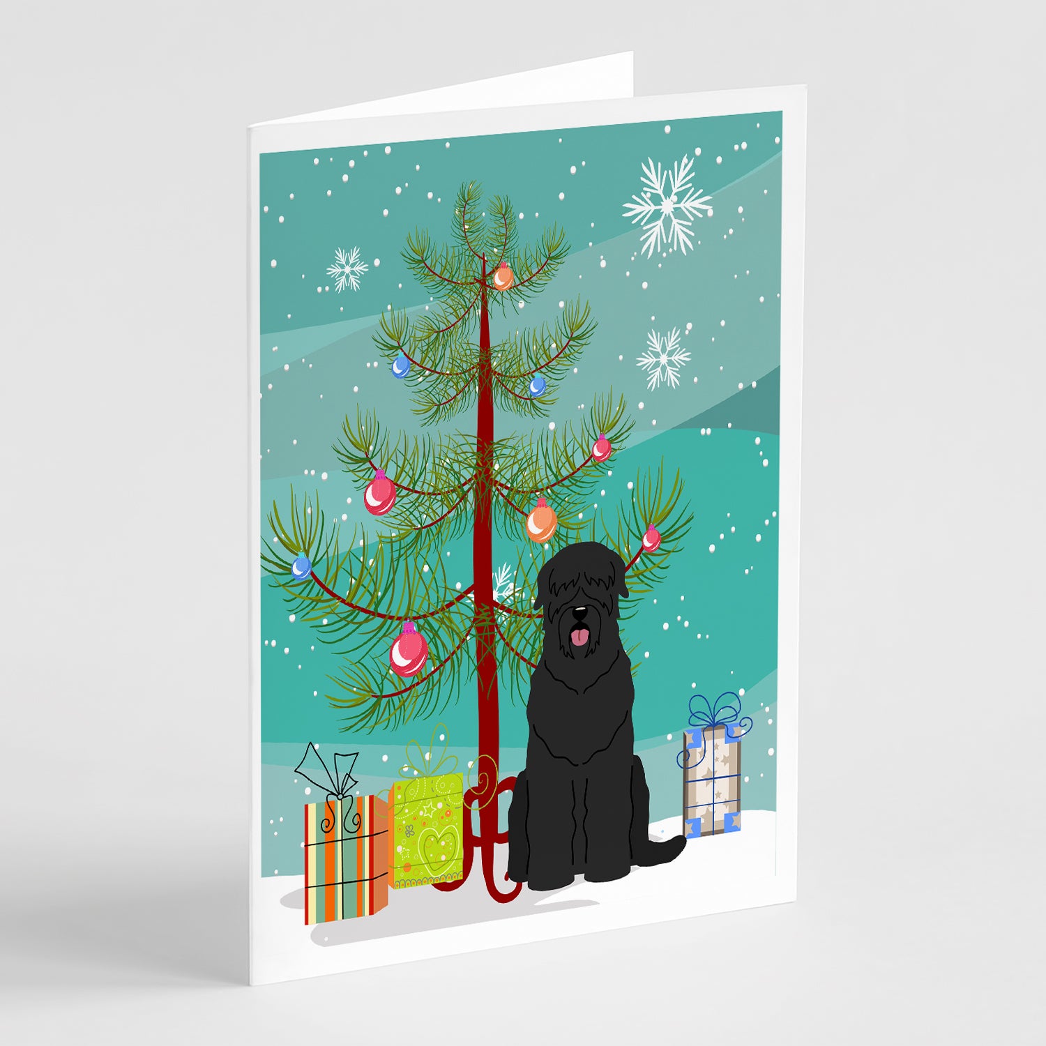 Caroline's Treasures Merry Christmas Tree Black Russian Terrier Greeting Cards Pack of 8