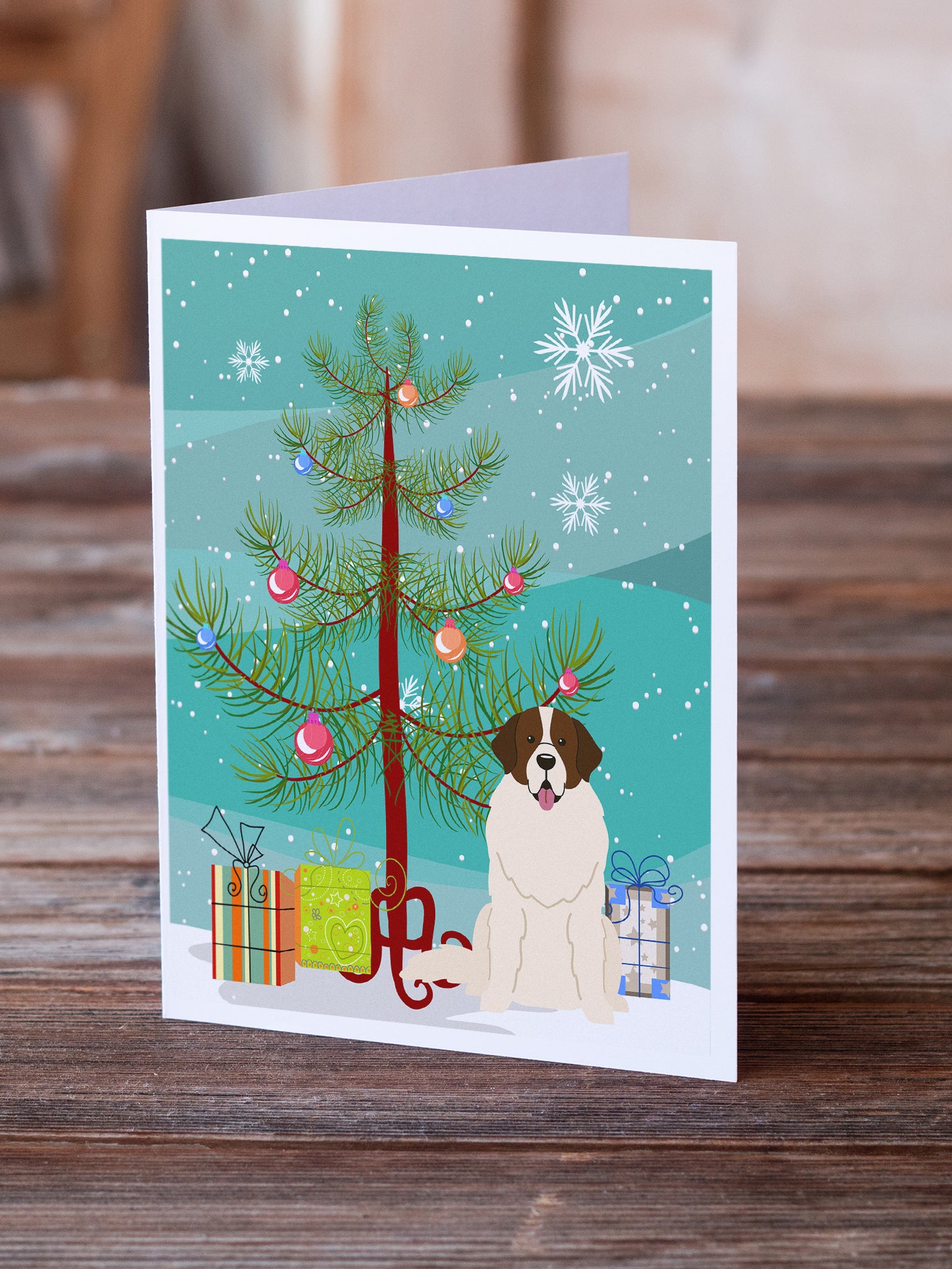 Caroline's Treasures Merry Christmas Tree Moscow Watchdog Greeting Cards Pack of 8