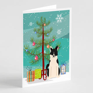 Caroline's Treasures Merry Christmas Tree Russo-European Laika Spitz Greeting Cards Pack of 8