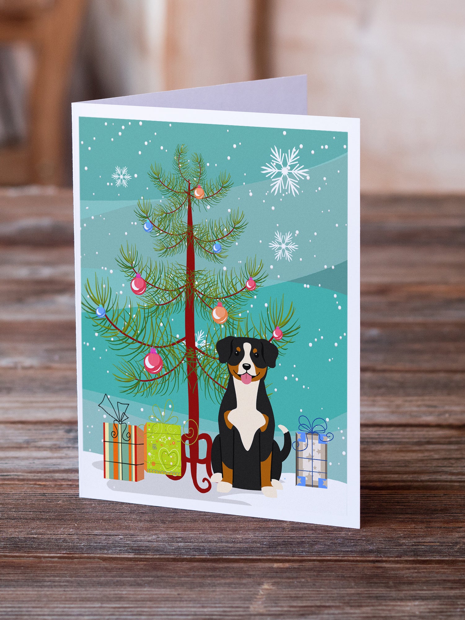 Caroline's Treasures Merry Christmas Tree Entlebucher Greeting Cards Pack of 8