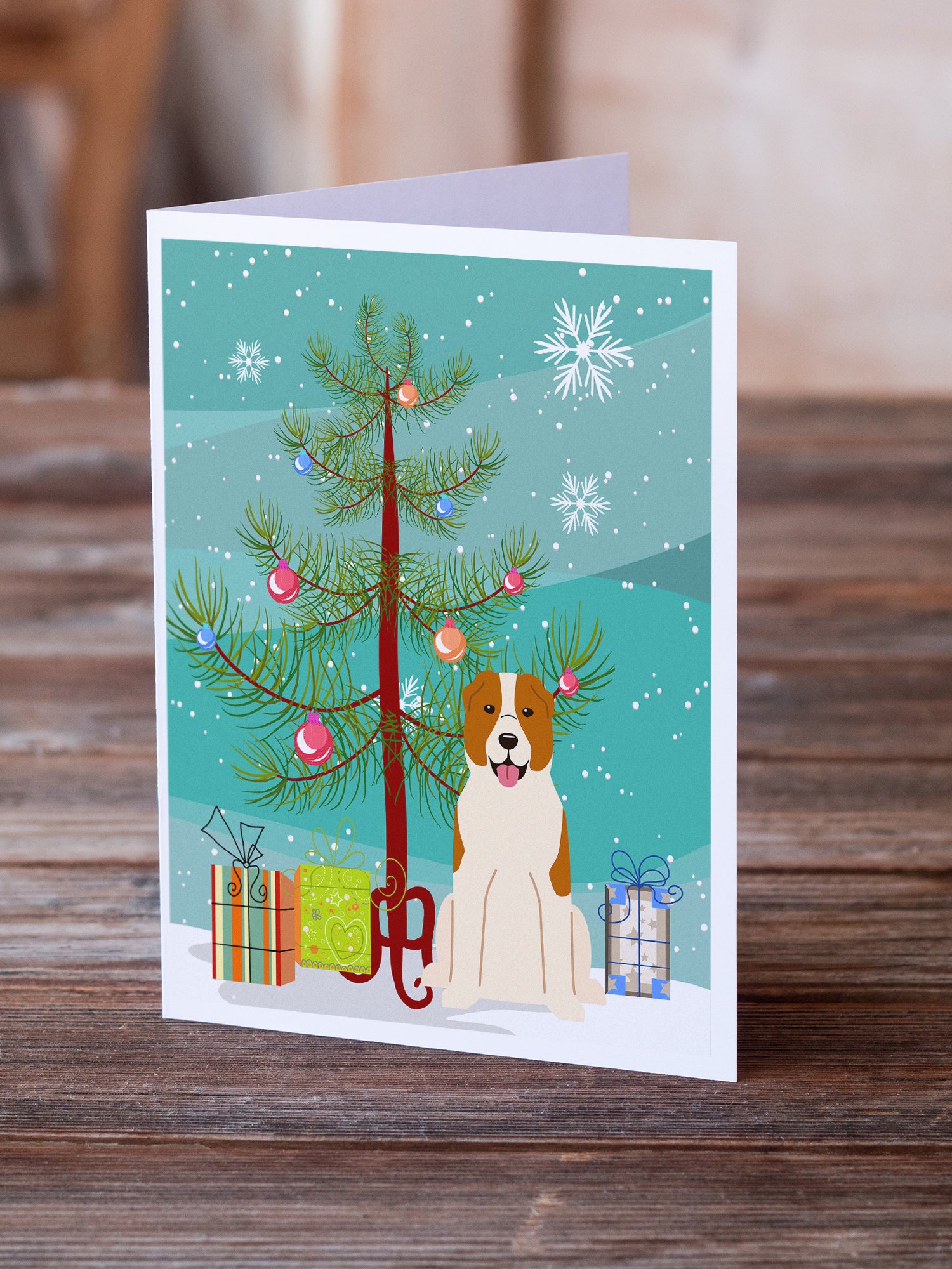 Caroline's Treasures Merry Christmas Tree Central Asian Shepherd Dog Greeting Cards Pack of 8