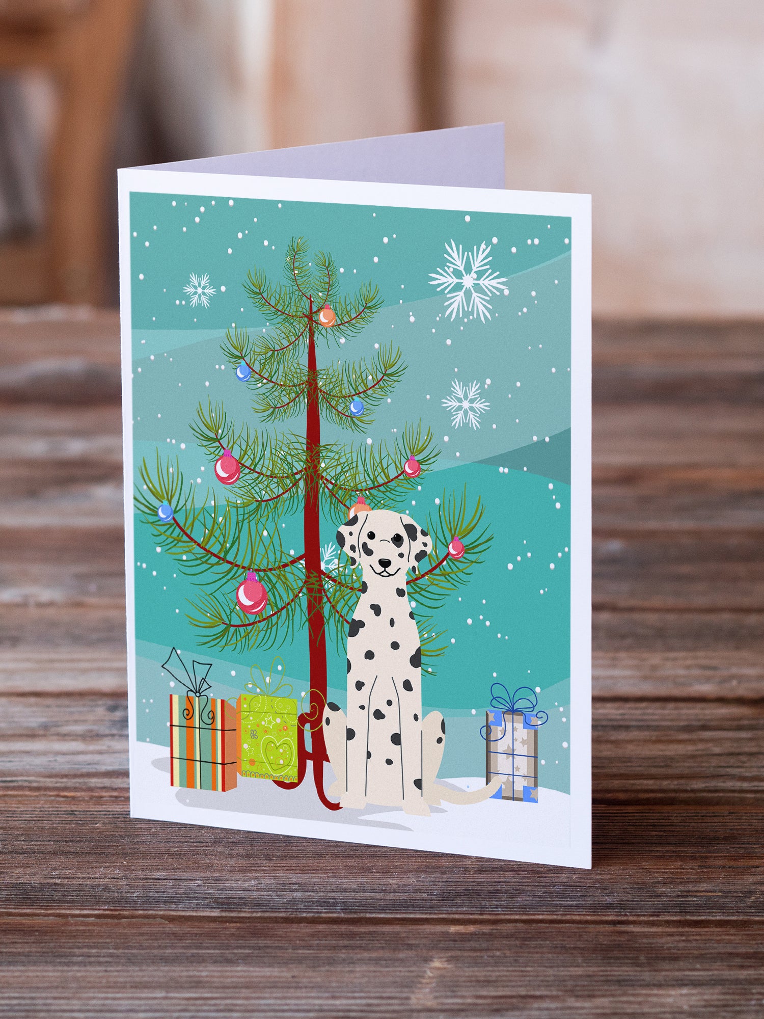 Caroline's Treasures Merry Christmas Tree Dalmatian Greeting Cards Pack of 8