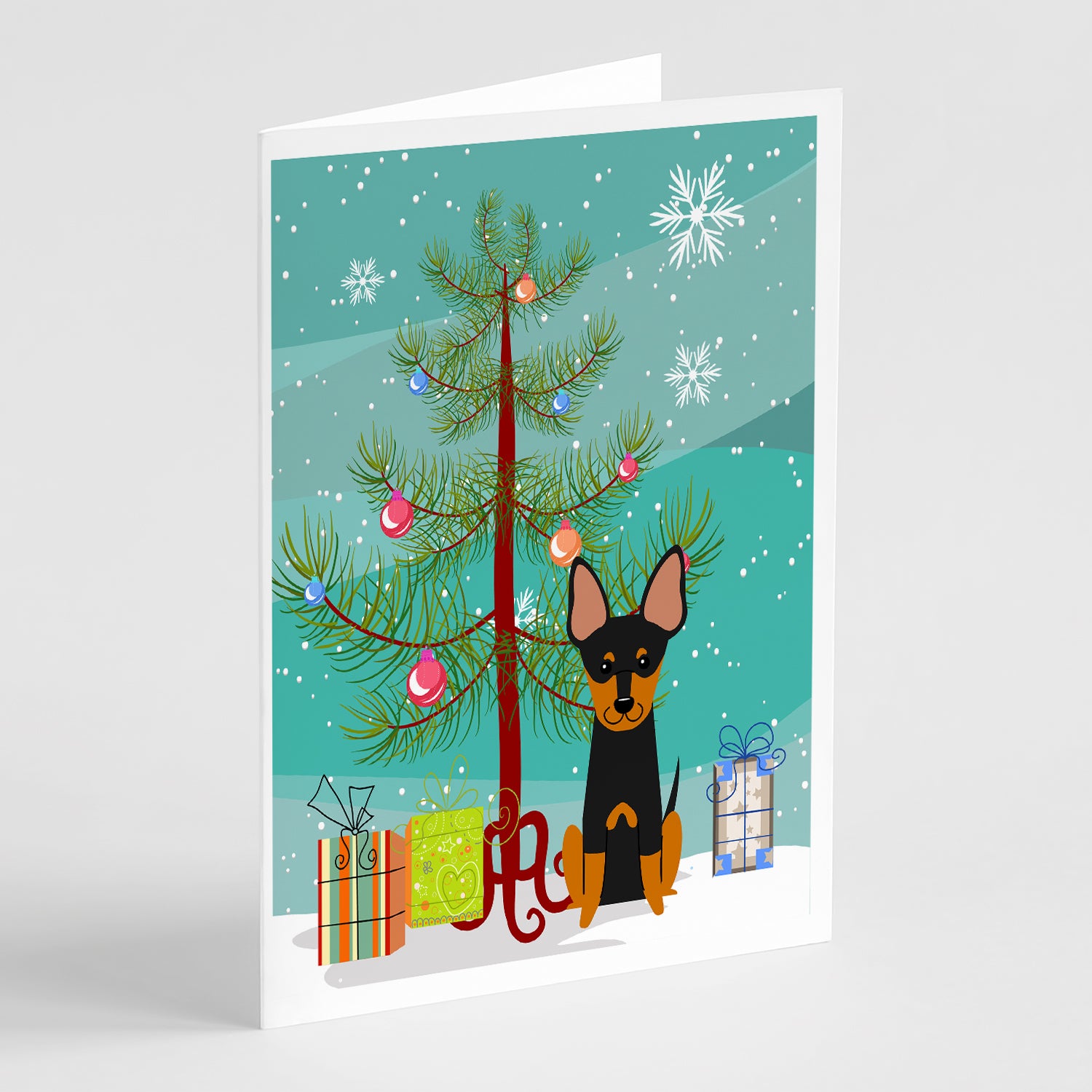 Caroline's Treasures Merry Christmas Tree English Toy Terrier Greeting Cards Pack of 8