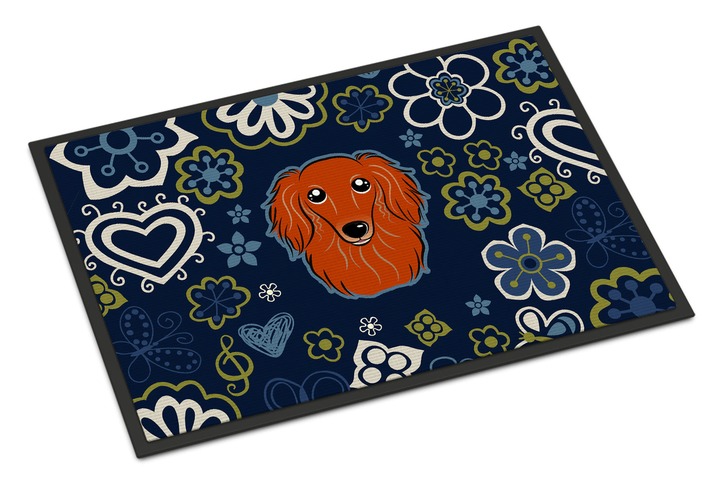 Caroline's Treasures Blue Flowers Longhair Red Dachshund Doormat - 24x36 Decorative Floor Mat – Indoor/Outdoor Rug with Artistic Flair BB5065JMAT