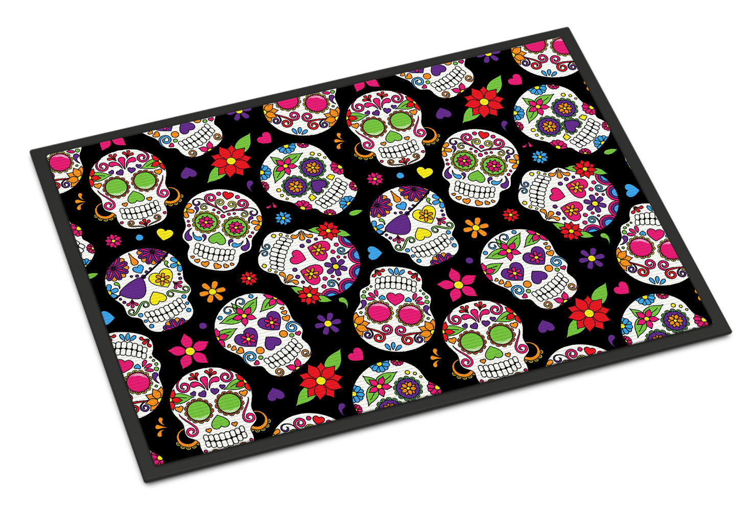 Caroline's Treasures Day of the Dead Black Doormat - 24x36 Decorative Floor Mat – Indoor/Outdoor Rug with Artistic Flair BB5116JMAT