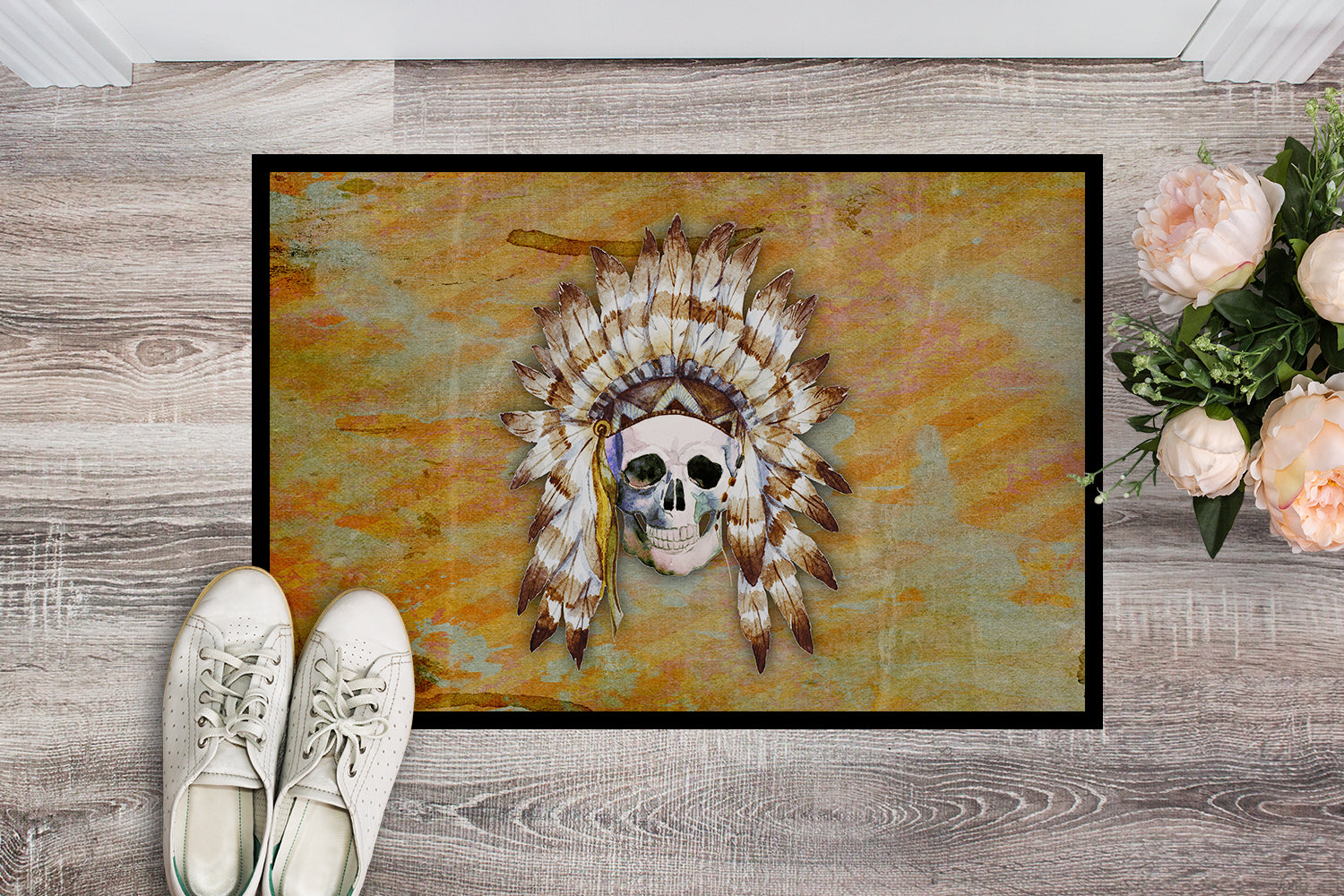 Caroline's Treasures Day of the Dead Indian Skull Doormat - 24x36 Decorative Floor Mat – Indoor/Outdoor Rug with Artistic Flair BB5121JMAT