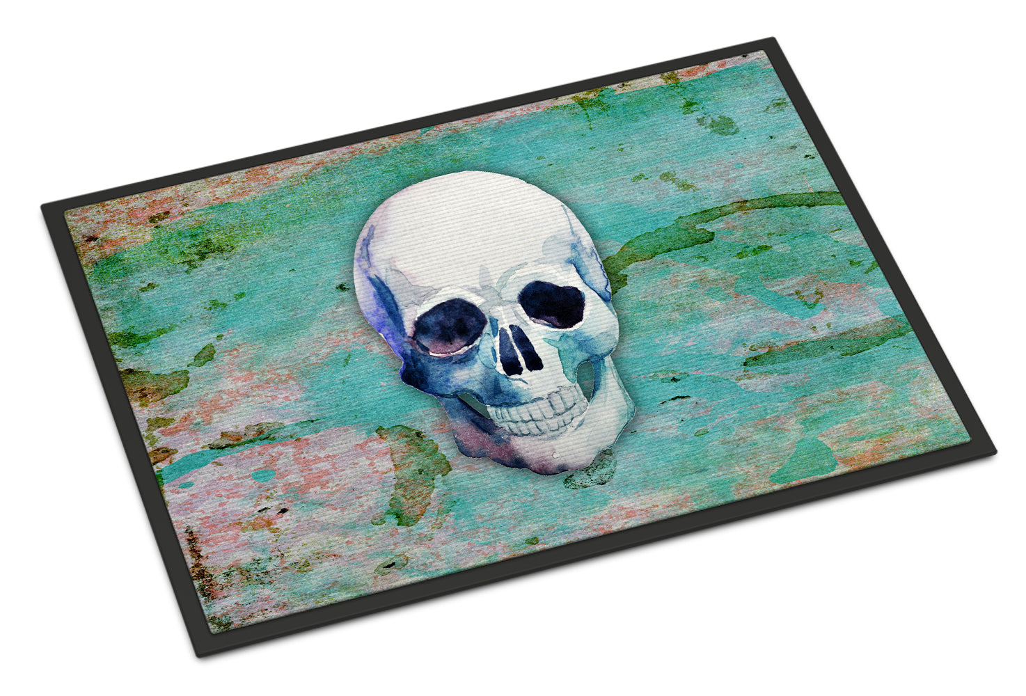Caroline's Treasures Day of the Dead Teal Skull Doormat - 24x36 Decorative Floor Mat – Indoor/Outdoor Rug with Artistic Flair BB5123JMAT