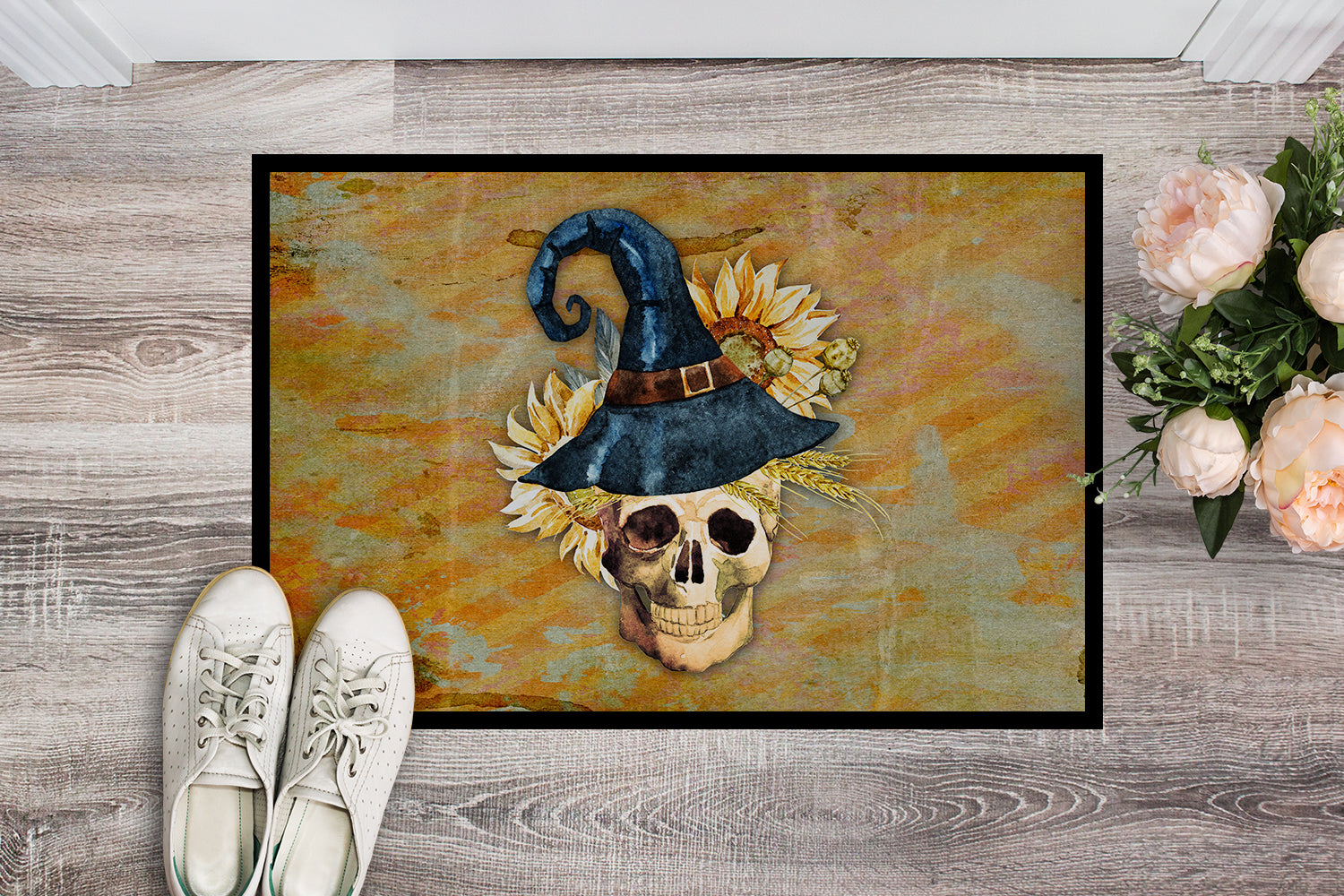 Caroline's Treasures Day of the Dead Witch Skull Doormat - 24x36 Decorative Floor Mat – Indoor/Outdoor Rug with Artistic Flair BB5126JMAT