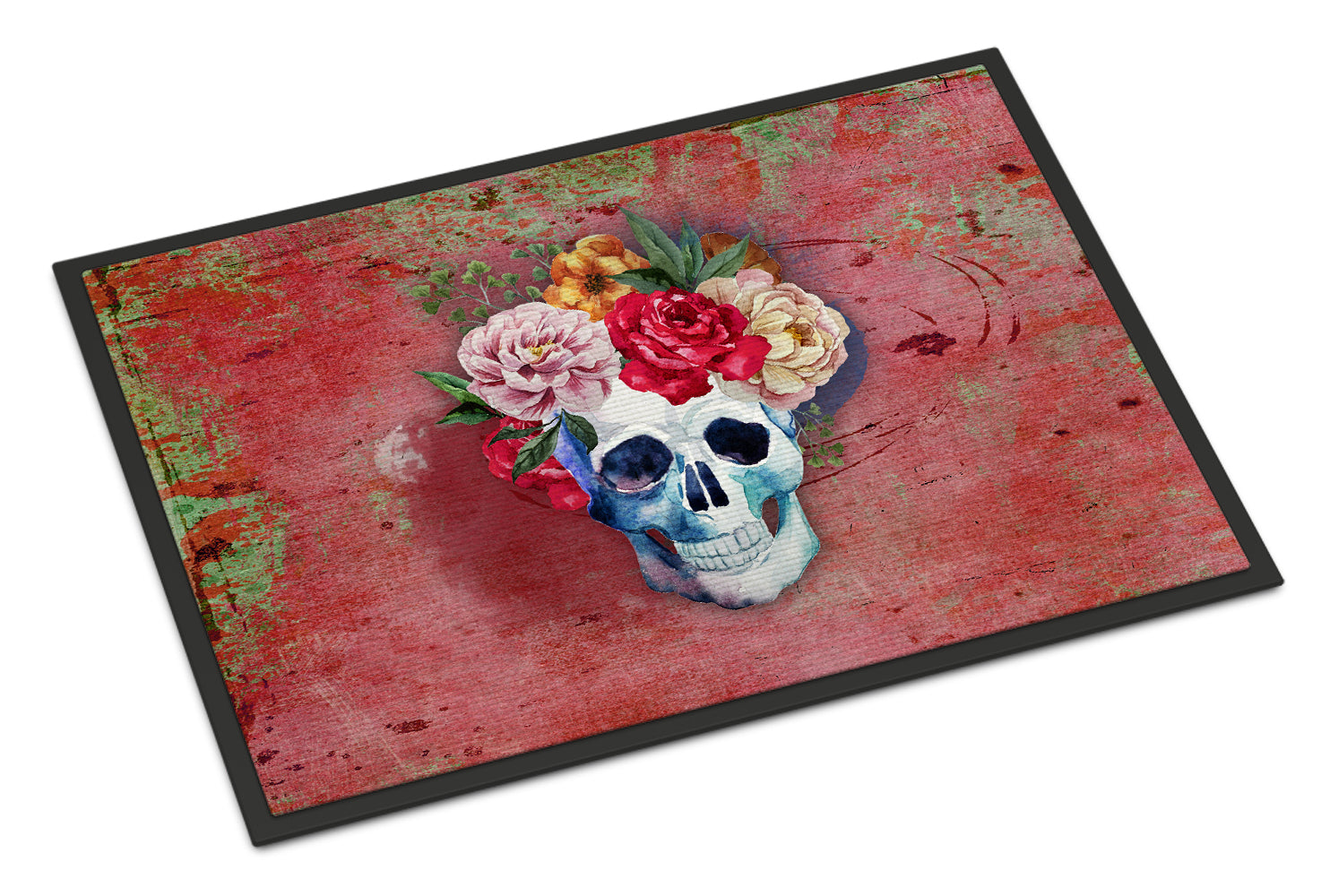 Caroline's Treasures Day of the Dead Red Flowers Skull Doormat - 24x36 Decorative Floor Mat – Indoor/Outdoor Rug with Artistic Flair BB5130JMAT