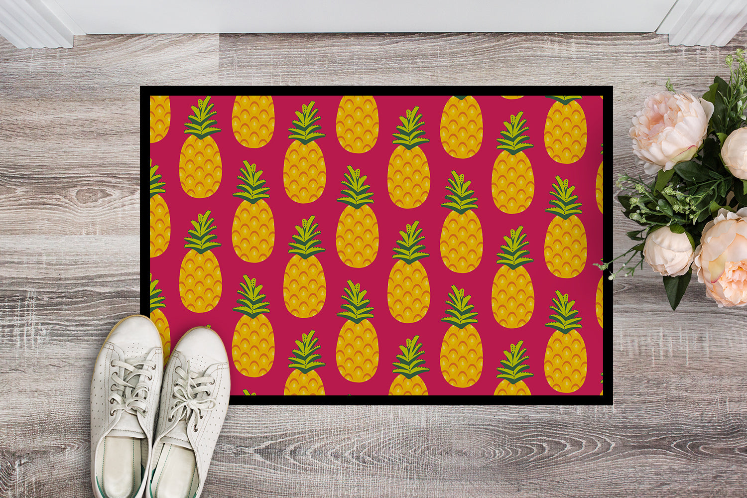 Caroline's Treasures Pineapples on Pink Doormat - 24x36 Decorative Floor Mat – Indoor/Outdoor Rug with Artistic Flair BB5136JMAT