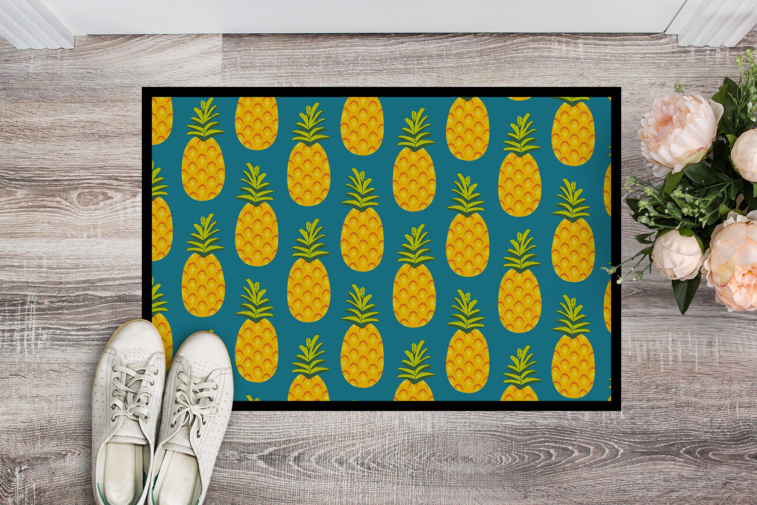 Caroline's Treasures Pineapples on Teal Doormat - 24x36 Decorative Floor Mat – Indoor/Outdoor Rug with Artistic Flair BB5145JMAT