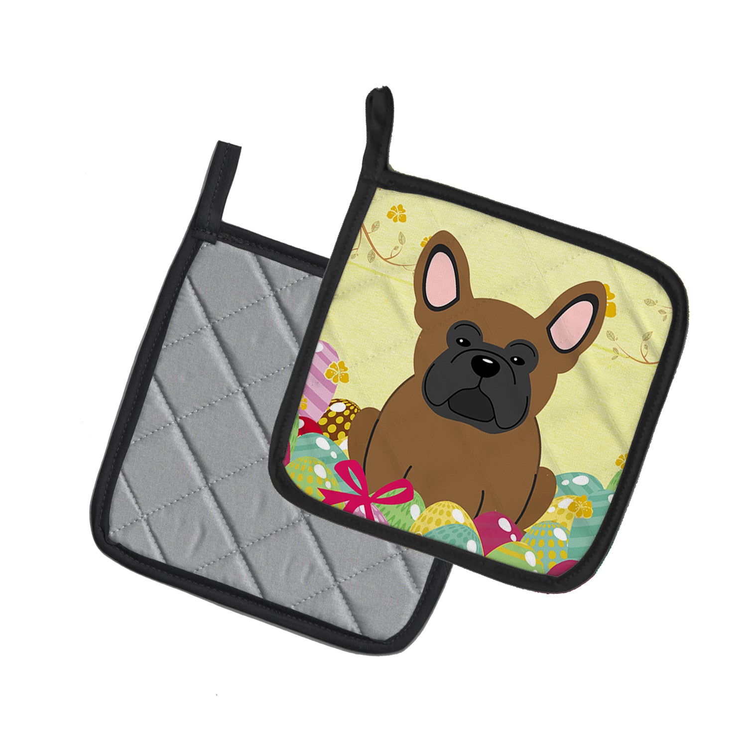 Caroline's Treasures Easter Eggs French Bulldog Brown Pot Holders - Set of 2 - Heat-Resistant Kitchen Essentials BB6013PTHD