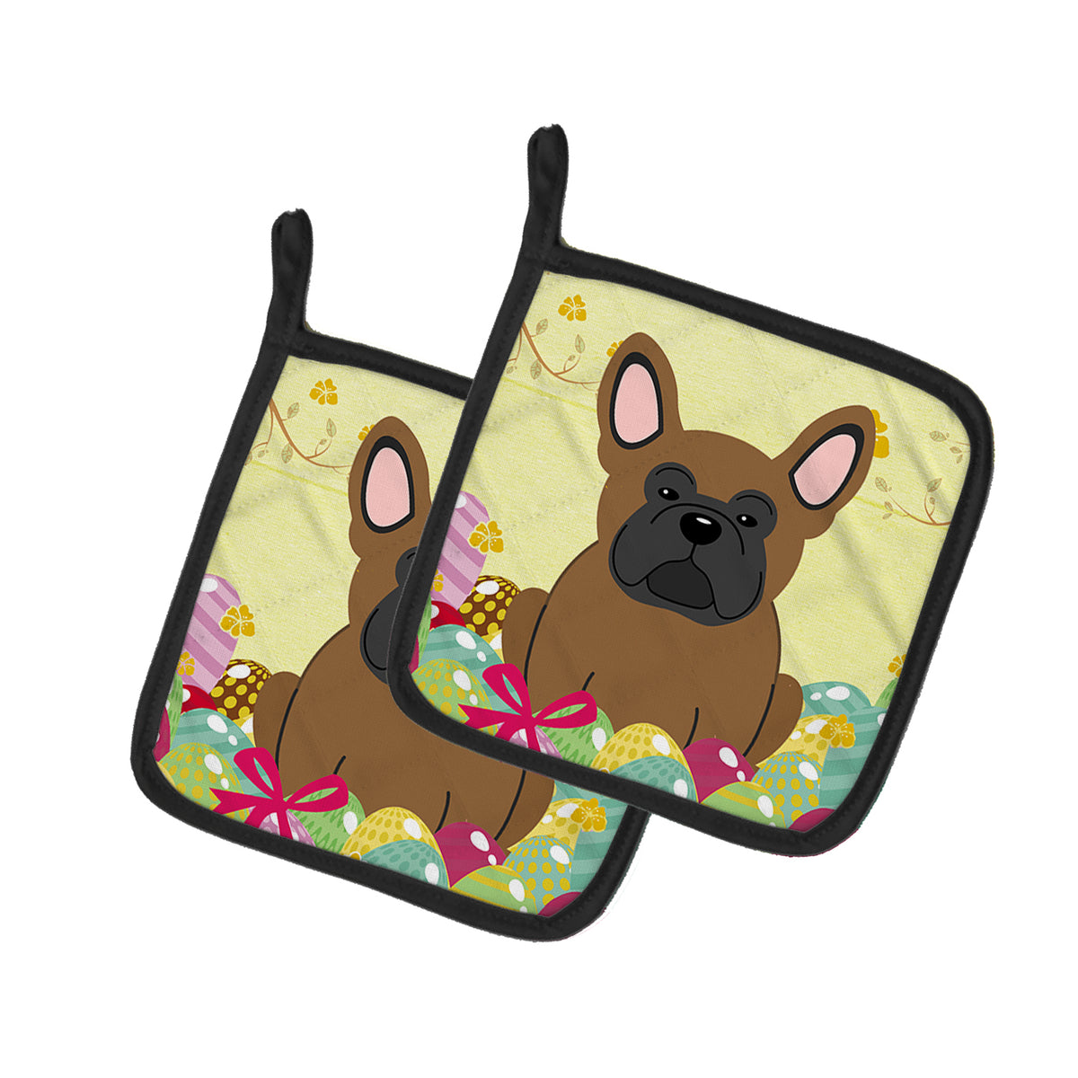 Caroline's Treasures Easter Eggs French Bulldog Brown Pot Holders - Set of 2 - Heat-Resistant Kitchen Essentials BB6013PTHD
