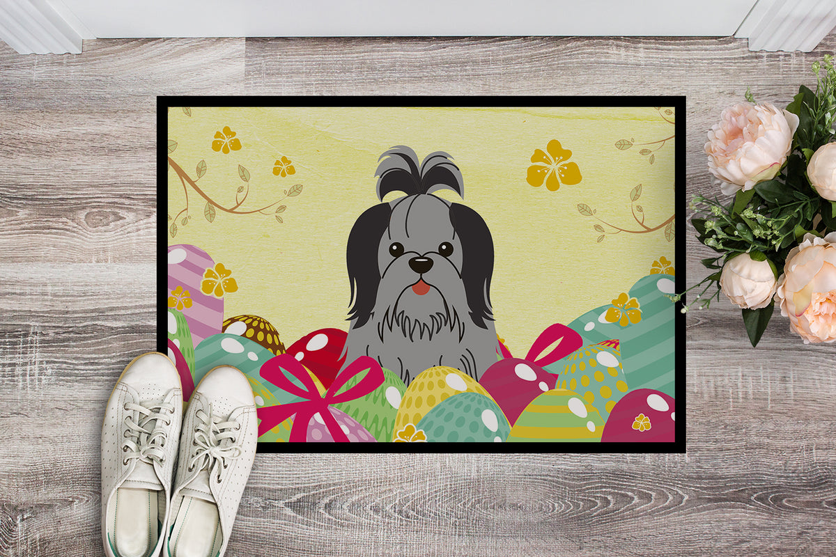 Caroline's Treasures Easter Eggs Shih Tzu Black Silver Doormat - 24x36 Decorative Floor Mat – Indoor/Outdoor Rug with Artistic Flair BB6089JMAT