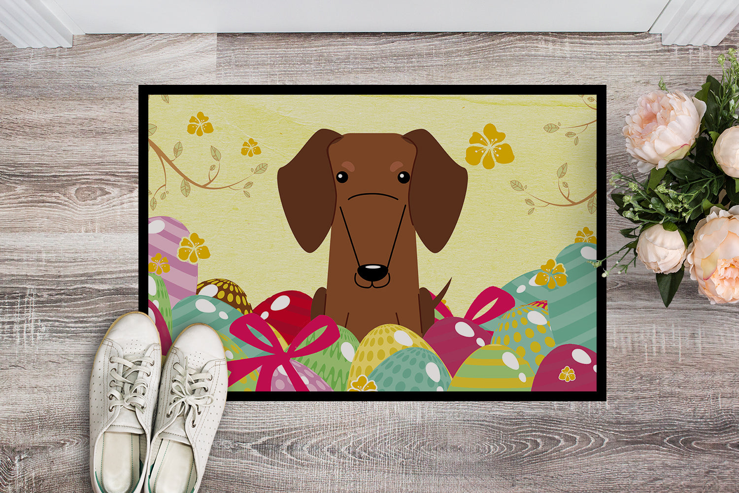 Caroline's Treasures Easter Eggs Dachshund Red Brown Doormat - 24x36 Decorative Floor Mat – Indoor/Outdoor Rug with Artistic Flair BB6130JMAT