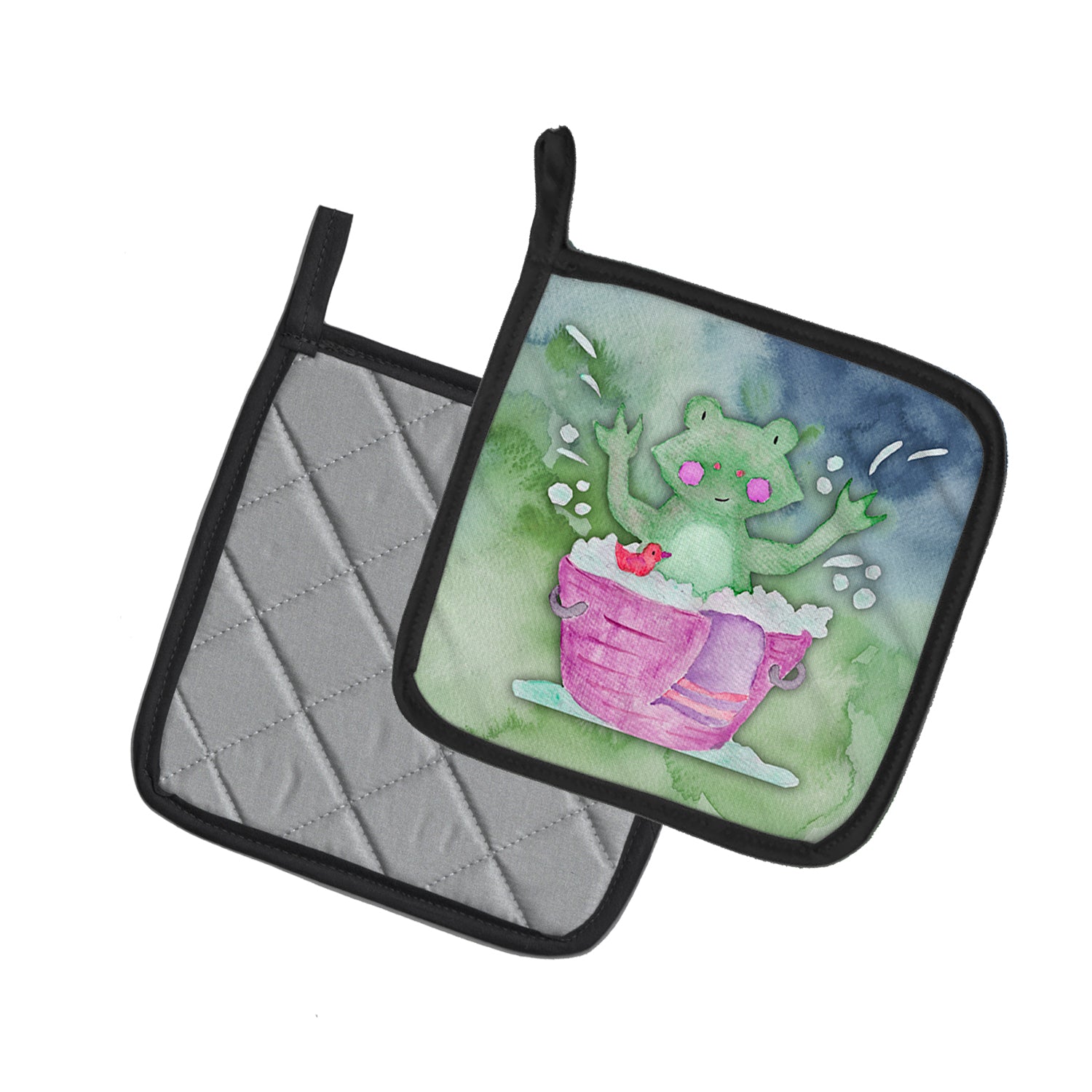Caroline's Treasures Frog Bathing Watercolor Pot Holders - Set of 2 - Heat-Resistant Kitchen Essentials BB7343PTHD