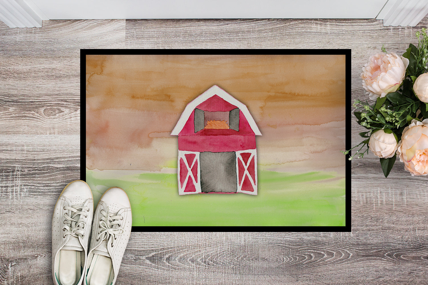 Caroline's Treasures Barn Watercolor Doormat - 24x36 Decorative Floor Mat – Indoor/Outdoor Rug with Artistic Flair BB7409JMAT