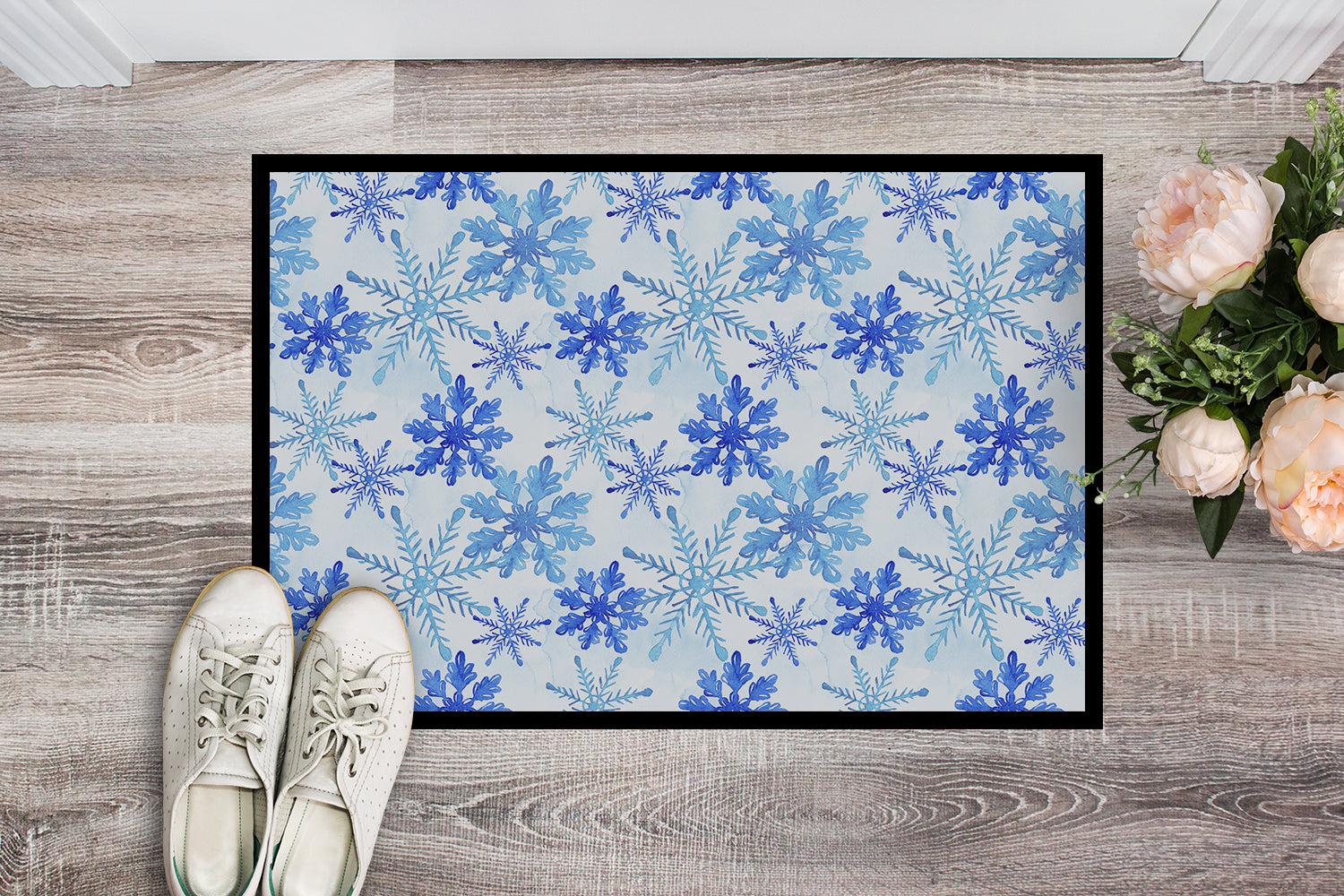 Caroline's Treasures Blue Snowflakes Watercolor Doormat - 24x36 Decorative Floor Mat – Indoor/Outdoor Rug with Artistic Flair BB7484JMAT