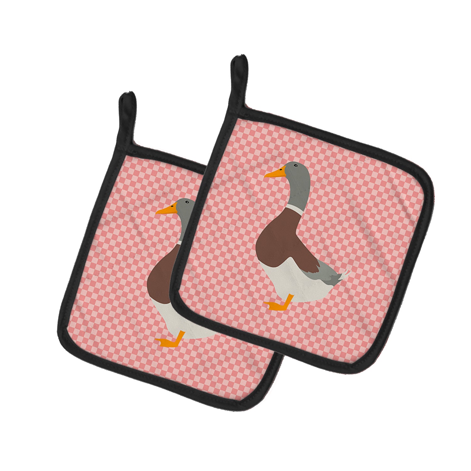 Caroline's Treasures Saxony Sachsenente Duck Pink Check Pot Holders - Set of 2 - Heat-Resistant Kitchen Essentials BB7863PTHD