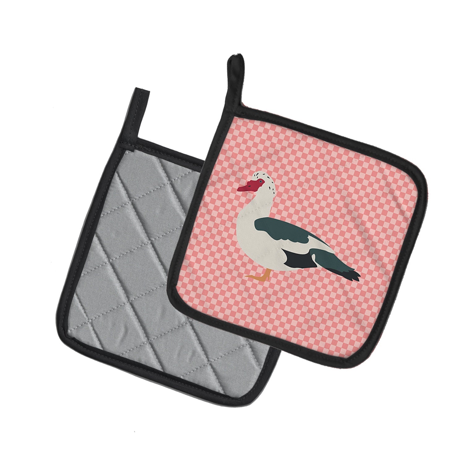 Caroline's Treasures Muscovy Duck Pink Check Pot Holders - Set of 2 - Heat-Resistant Kitchen Essentials BB7864PTHD