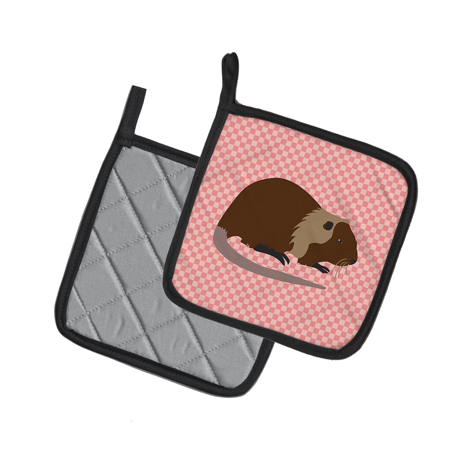 Caroline's Treasures Coypu Nutria River Rat Pink Check Pot Holders - Set of 2 - Heat-Resistant Kitchen Essentials BB7879PTHD