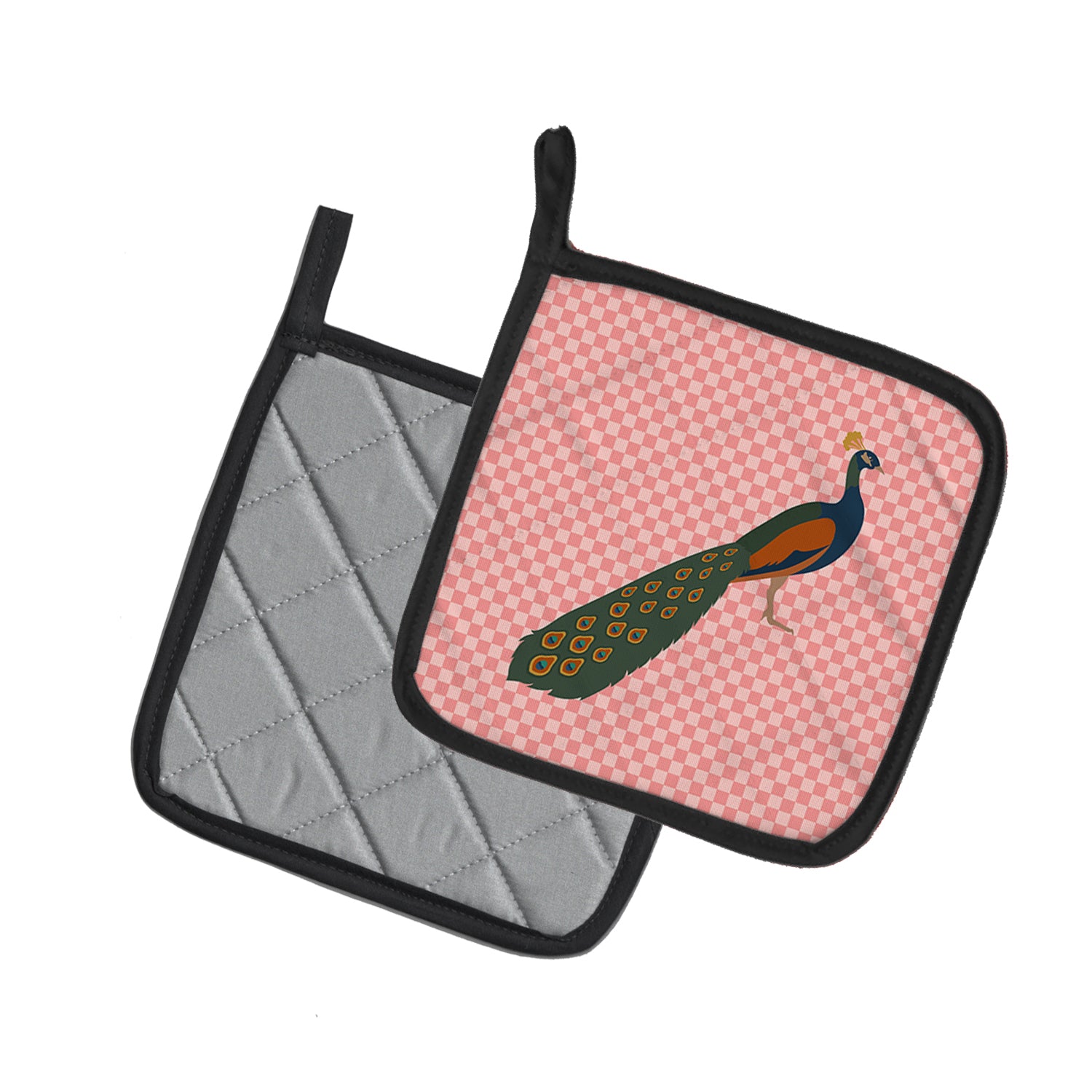 Caroline's Treasures Indian Peacock Peafowl Pink Check Pot Holders - Set of 2 - Heat-Resistant Kitchen Essentials BB7925PTHD