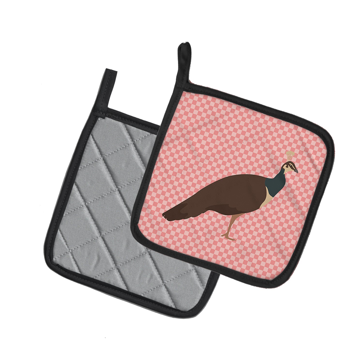 Caroline's Treasures Indian Peahen Peafowl Pink Check Pot Holders - Set of 2 - Heat-Resistant Kitchen Essentials BB7927PTHD