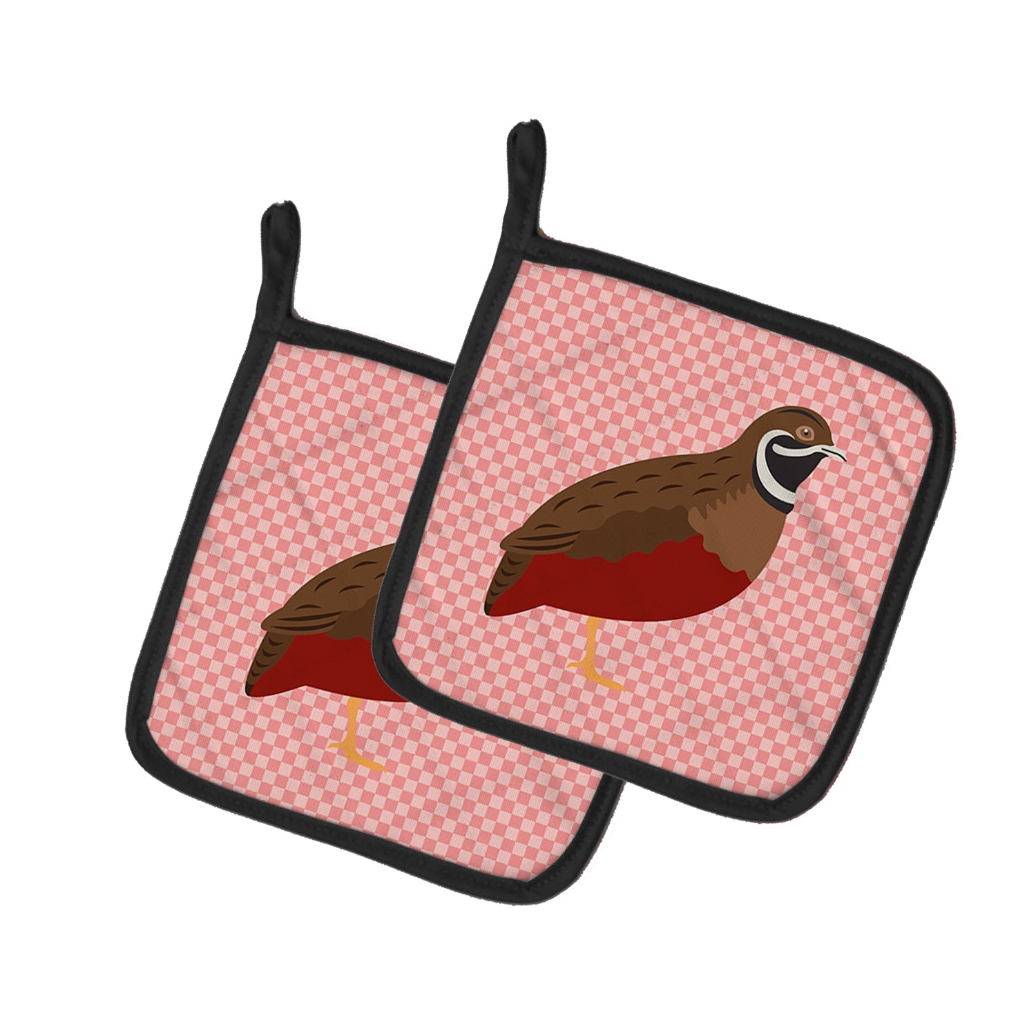 Caroline's Treasures Chinese Painted or King Quail Pink Check Pot Holders - Set of 2 - Heat-Resistant Kitchen Essentials BB7956PTHD