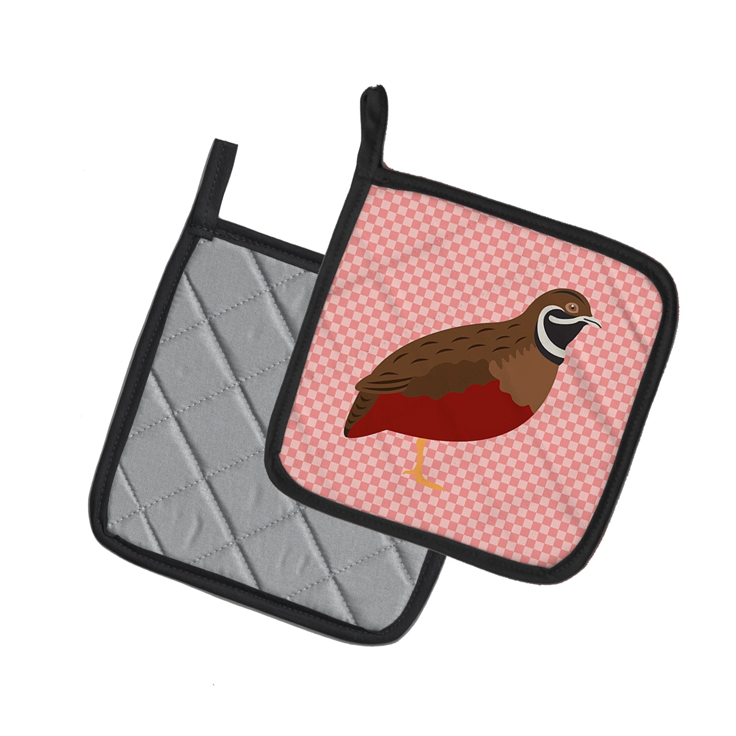Caroline's Treasures Chinese Painted or King Quail Pink Check Pot Holders - Set of 2 - Heat-Resistant Kitchen Essentials BB7956PTHD