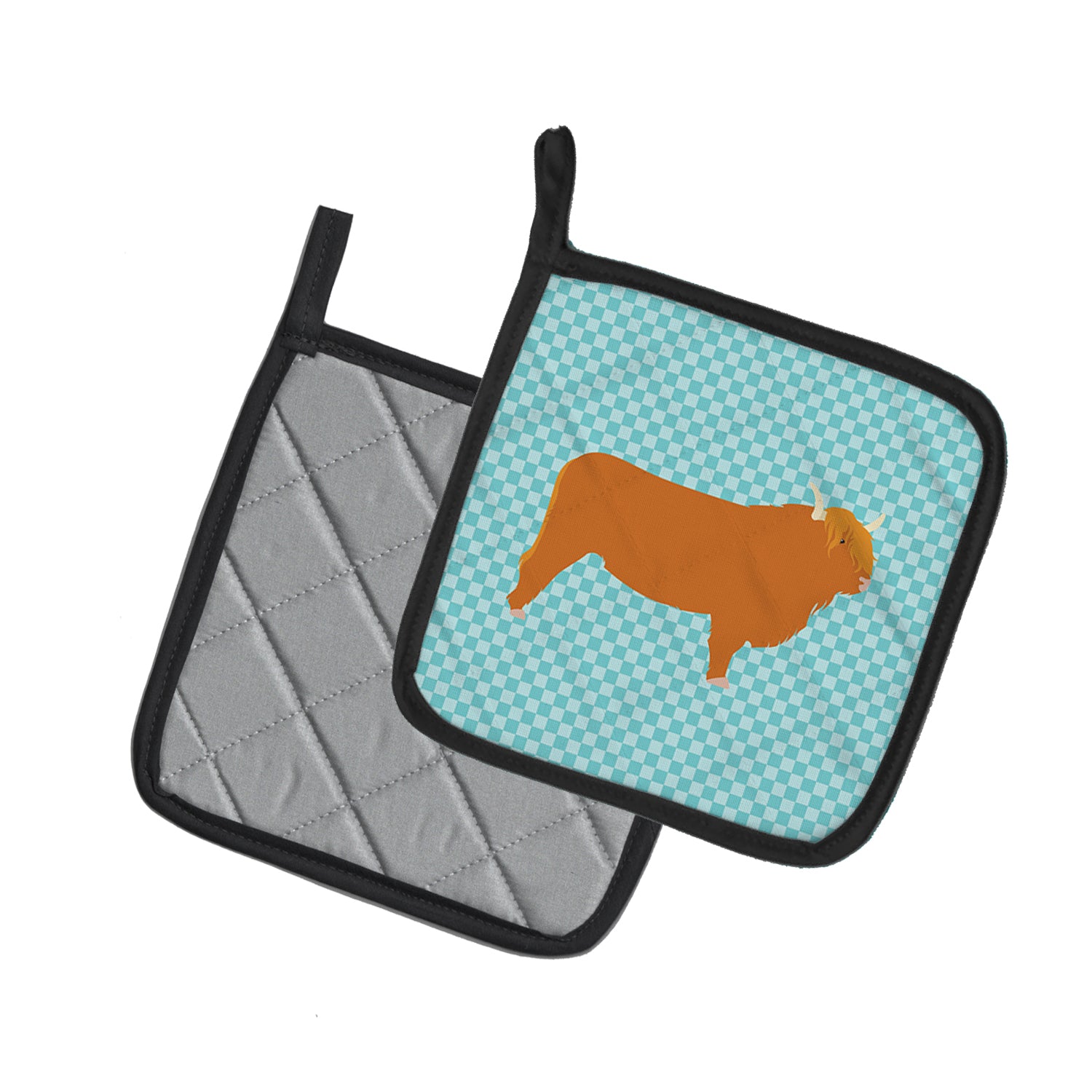 Caroline's Treasures Highland Cow Blue Check Pot Holders - Set of 2 - Heat-Resistant Kitchen Essentials BB7994PTHD