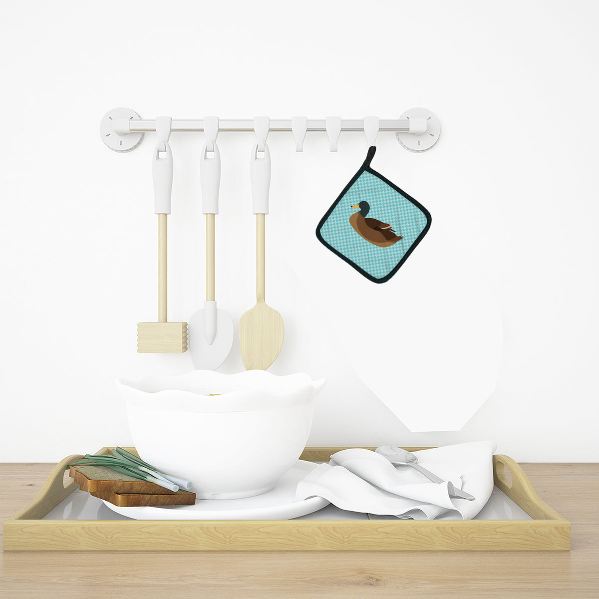 Caroline's Treasures Khaki Campbell Duck Blue Check Pot Holders - Set of 2 - Heat-Resistant Kitchen Essentials BB8040PTHD