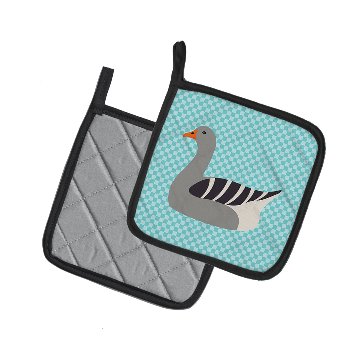 Caroline's Treasures Pilgrim Goose Blue Check Pot Holders - Set of 2 - Heat-Resistant Kitchen Essentials BB8067PTHD