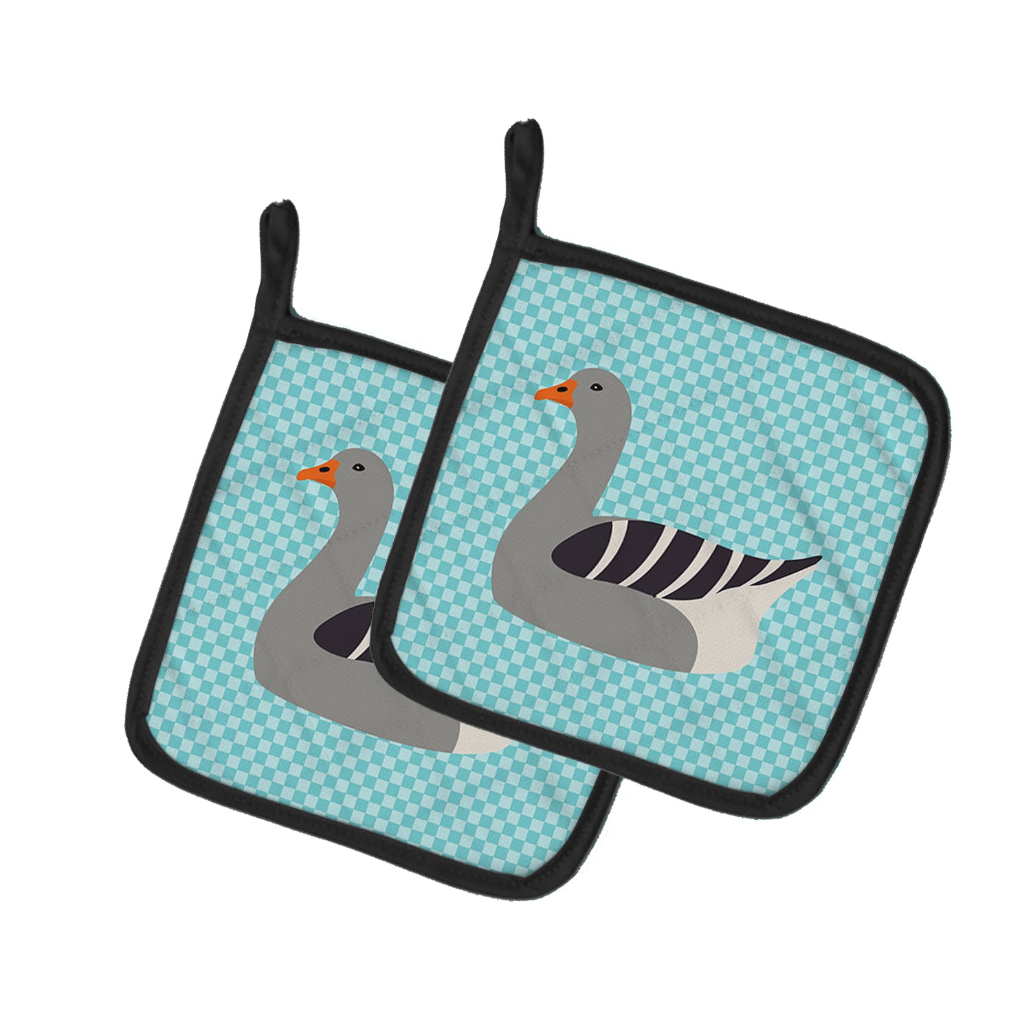 Caroline's Treasures Pilgrim Goose Blue Check Pot Holders - Set of 2 - Heat-Resistant Kitchen Essentials BB8067PTHD