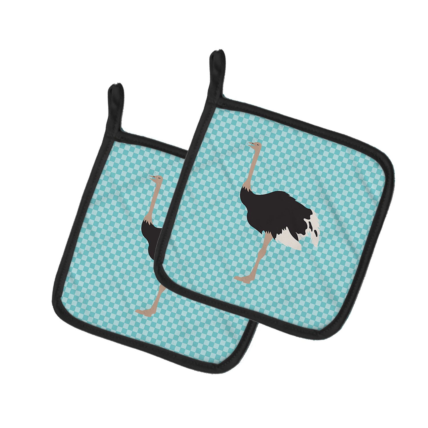 Caroline's Treasures Common Ostrich Blue Check Pot Holders - Set of 2 - Heat-Resistant Kitchen Essentials BB8098PTHD